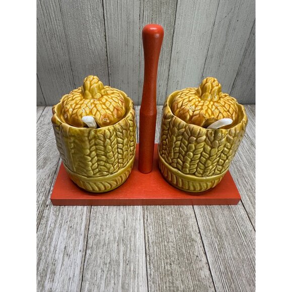 Vintage Royal Sealy Sugar Bowls Harvest Wheat Pattern Ceramic Japan - Set of 2 - Picture 4 of 10